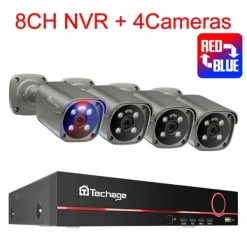 Online 4K Säkerhetskamerasystem, Tvåvägs ljud, Färgnattsyn,3T (utomhussport), 8CH NVR 4ST Kamera Säkerhetsmonitorer & Videokameror