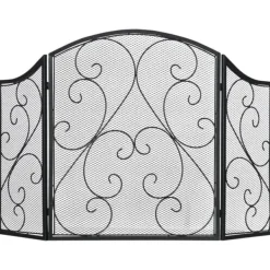 Kamingaller gnistskydd, vikbart 3-panel, vintage, metall, svart