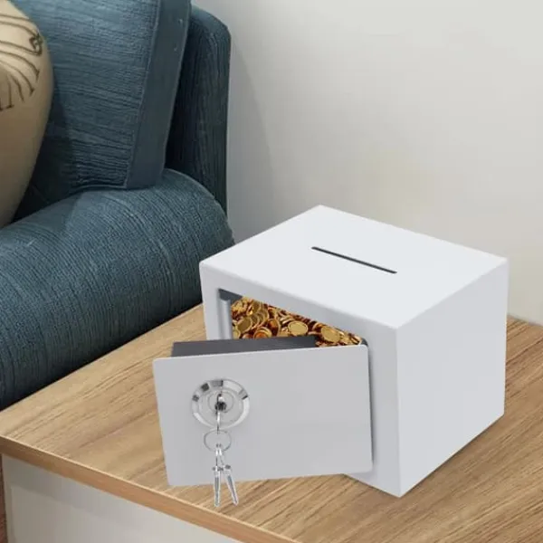 Kassaskåp - Insättningsbox med inkast - 4,6 L Kapacitet - Nyckellås - Q235 Stål - Väggmonterad/Fristående - Himmelsblå