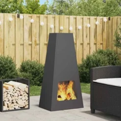 New Kegelformad vedeldad kamin i svart stål | Storlek: 50x35x100 cm | Utomhusvärme & atmosfär Vedeldade Kaminer