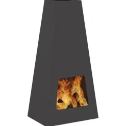 New Kegelformad vedeldad kamin i svart stål | Storlek: 50x35x100 cm | Utomhusvärme & atmosfär Vedeldade Kaminer