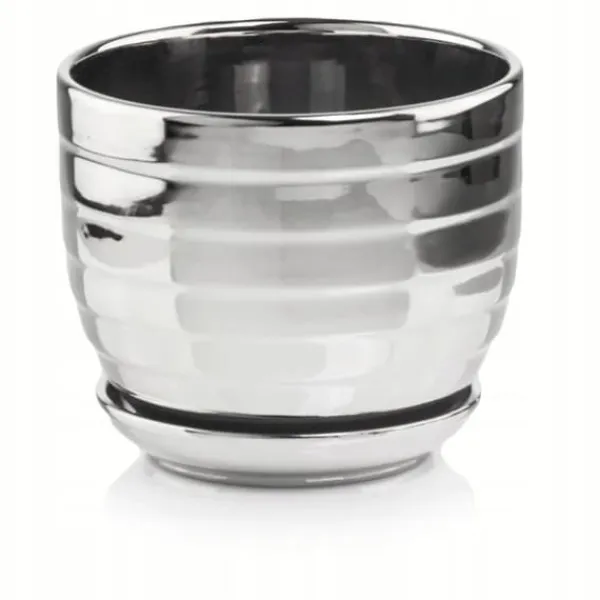 Keramisk blomkruka med stativ 13 cm silver