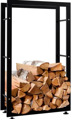 Keri V2 Firewood Rack - Black Metal, 25x60x100 cm