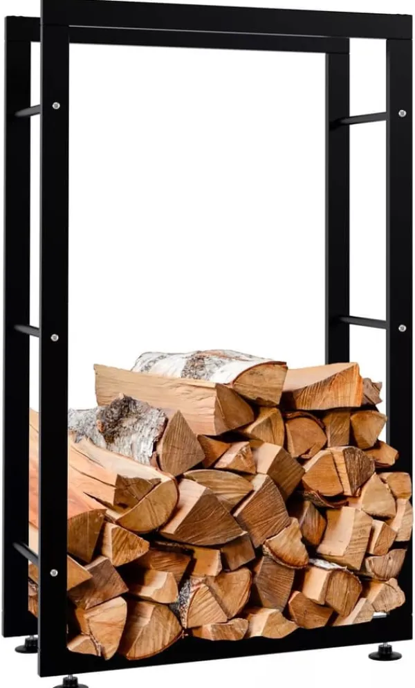 Keri V2 Firewood Rack - Black Metal, 25x60x100 cm