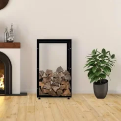 Keri V2 Firewood Rack - Black Metal, 25x60x100 cm