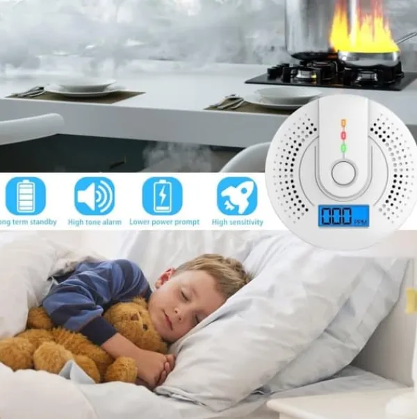 Sale Kolmonoxiddetektor med LCD-display och starkt ljudlarm – bärbar CO-varnare för hemmet, husvagn och resa Rök- & Koloxiddetektorer