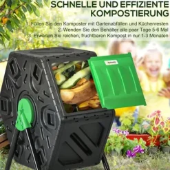 Sale Kompostbehållare 65 L – roterbar snabbkompost, vädertålig plast 60×49×77 cm Kompostering