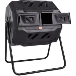 Kompostbehållare, Dubbla kammare komposttumlare, 73.5x62.5x95.5 cm, Svart, Utomhus