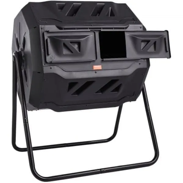 Kompostbehållare, Dubbla kammare komposttumlare, 73.5x62.5x95.5 cm, Svart, Utomhus
