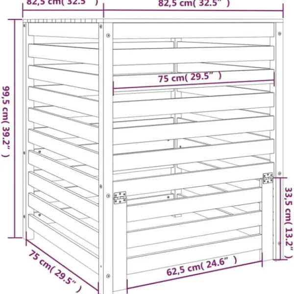Sale Kompostlåda i massiv furu - Hög kapacitet och praktiskt lock | Storlek: 82,5x82,5x99,5 cm Kompostering