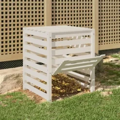 Kompostlåda i massivt furuträ - Trädgårdskompost | Storlek: 63,5x63,5x77,5 cm | Färg: Vit