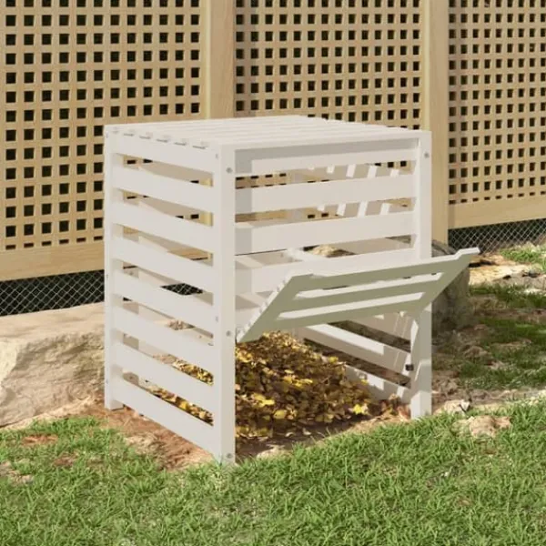 Kompostlåda i massivt furuträ - Trädgårdskompost | Storlek: 63,5x63,5x77,5 cm | Färg: Vit