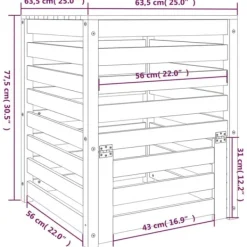 Kompostlåda i massivt furuträ - Trädgårdskompost | Storlek: 63,5x63,5x77,5 cm | Färg: Vit