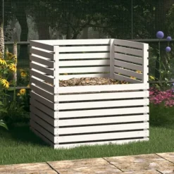 vidaXL Kompostlåda vit 100x100x102 cm massiv furu
