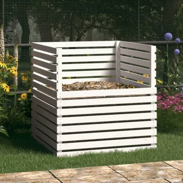 vidaXL Kompostlåda vit 100x100x102 cm massiv furu