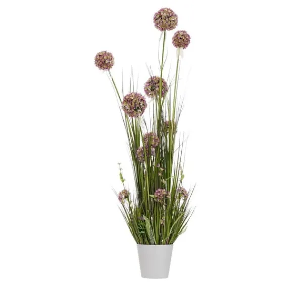 Konstgjord blomma I TRÄDGÅRD H120cm, lila allium, gräs med kruka