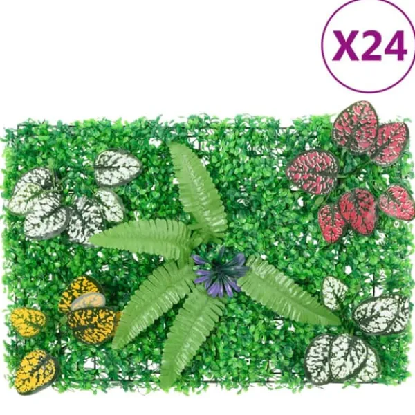 Konstgjord växtvägg 24 st - Insynsskydd för trädgård | Färg: Grön | Storlek: 40x60 cm