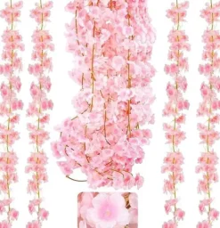 Outlet Konstgjorda blommor, 4 st 6ft konstgjord körsbärsblomskrans hängande hem Bröllopsträdgård Blommor