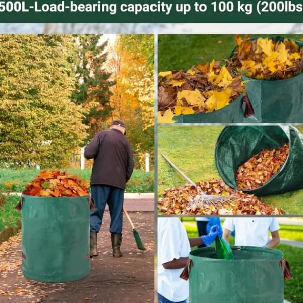 Kraftiga trädgårdsavfallspåsar - 500L x 2-pack Återanvändbara trädgårdsavfallspåsar med handtag