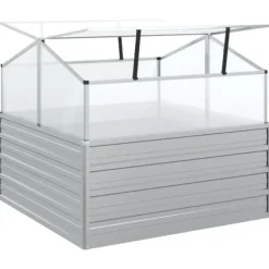 Discount Krukor & odlingslådor - Living Upphöjd odlingslåda med växthus 100x100x85 cm silver Växthus