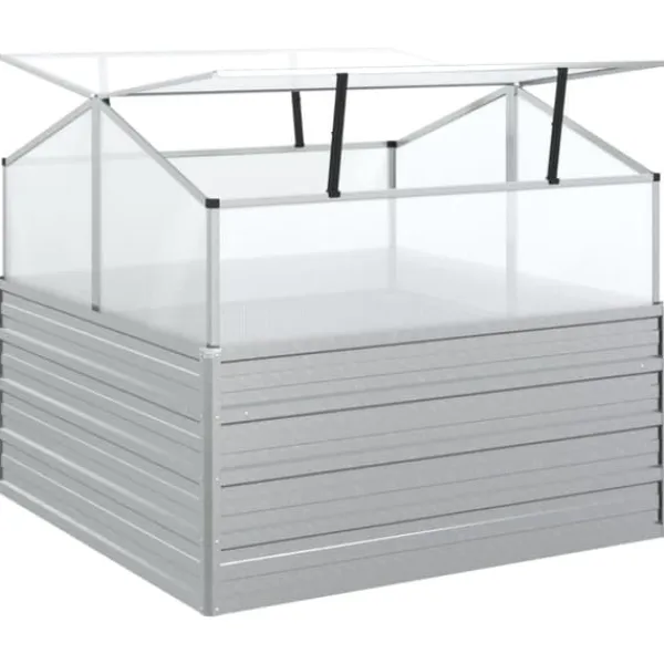 Discount Krukor & odlingslådor - Living Upphöjd odlingslåda med växthus 100x100x85 cm silver Växthus