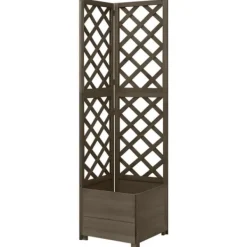 Krukor & odlingslådor - Living Hörnspaljé med odlingslåda grå 40x40x150 cm massivt granträ
