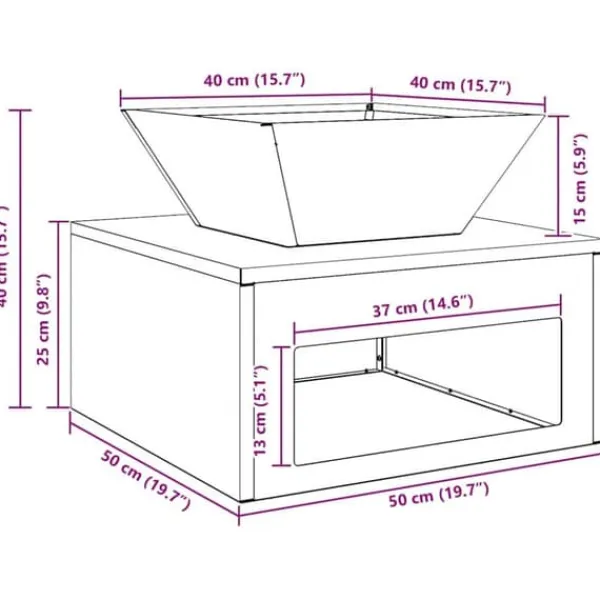 Kubisk eldstad i stål för utomhusbruk – Industristil | Färg: Svart | Storlek: 50x50x40 cm