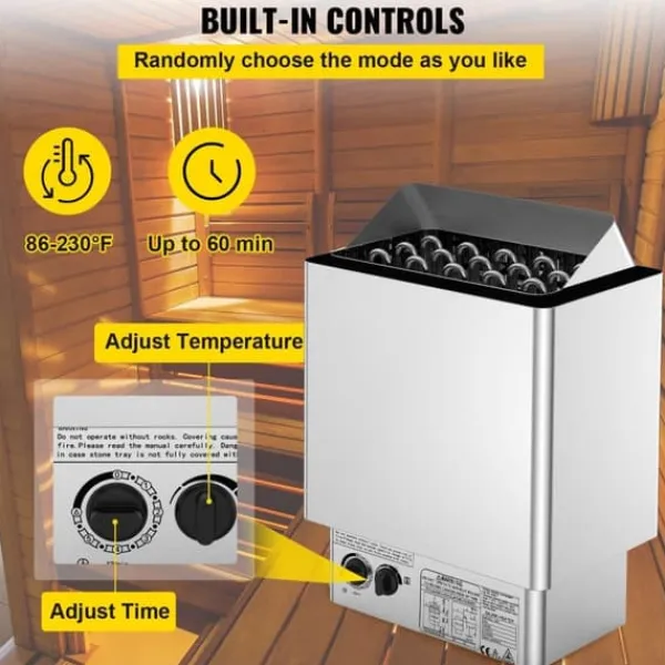 New 9KW Bastuvärmare 380V-415V Våt&Torr Elektrisk med inbyggd kontrollenhet i rostfritt stål. Bastu