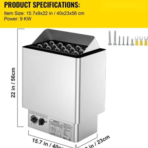 New 9KW Bastuvärmare 380V-415V Våt&Torr Elektrisk med inbyggd kontrollenhet i rostfritt stål. Bastu
