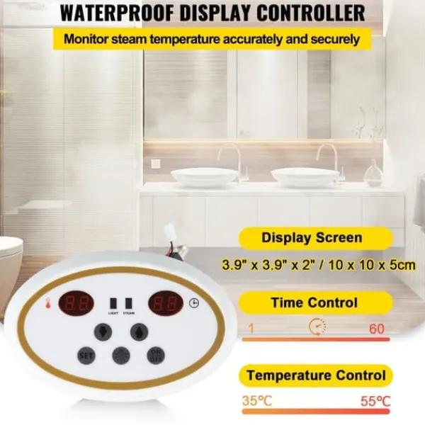 Outlet 9KW ånggenerator för SPA-rum, digital display, 35℃-55℃, bastu, hem & kommersiell ånggeneratorsats. Bastu