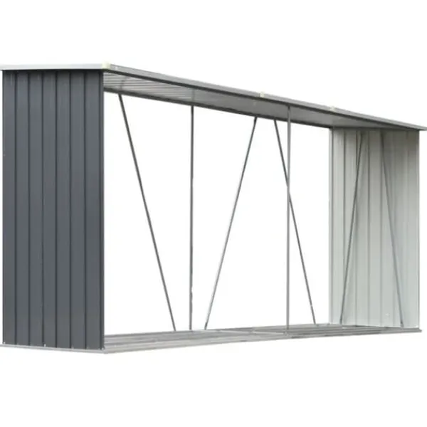 vidaXL Lagermetod för trä - - 330x84x152 cm - Galvaniserat stål - Grå - Traditionellt tak