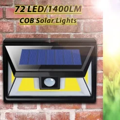 72LED COB LED Solar Light PIR Rörelsesensor Säkerhet Vägglampa Vattentät för Hem Utomhus Pathway Uteplats Garage(72 LED)
