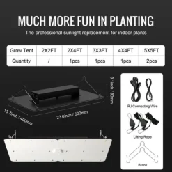 LED V grow light, 300W fullspektrum, dimbar, hög avkastning, Samsung dioder för inomhusodling och växthus.