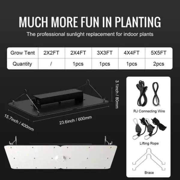 LED V grow light, 300W fullspektrum, dimbar, hög avkastning, Samsung dioder för inomhusodling och växthus.