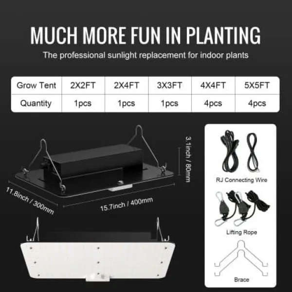LED Växtlampa, Fullspektrum Dimbar 150W, 30x40x12 cm, För inomhusodling av växter