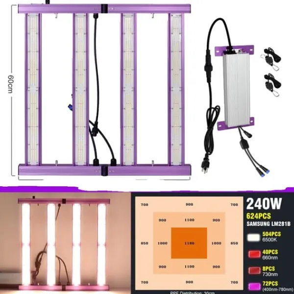 Online LED-växtlampa, justerbar ljusstyrka, fullspektrum,240W Kit För Växt- & Örtplantering