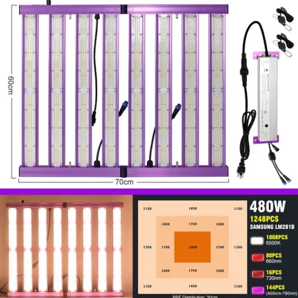 Clearance LED-växtljus, fullspektrum, dimmbara kontroller,480W Kit För Växt- & Örtplantering