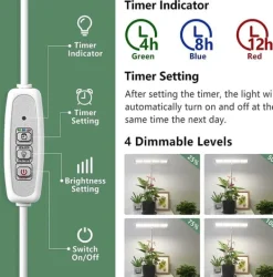 LED-växtljus med 3 ljuslägen och 4-stegs dimmer