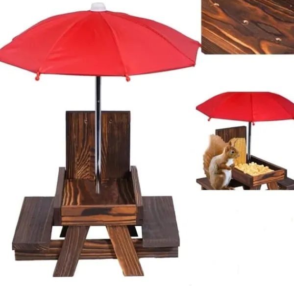 Best Lollanda Bordssats för ekorre – utomhus picknickbord med parasoll för fågel- och ekorrmatning, dekorativ trädgårdsstation För Fåglar & Småvilt