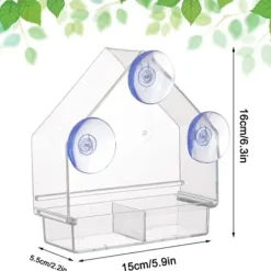 New Lollanda Fågelmatare i akryl med sugpropp – fågelbad & matskål för fåglar, 15×5.5×16 cm För Fåglar & Småvilt
