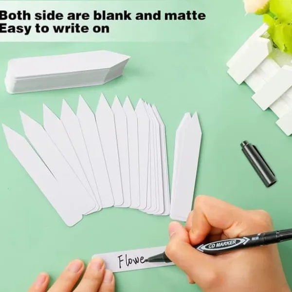 New Lollanda 300-pack växtetiketter – 10 cm plastmärkningspinnar för trädgård, med vattentålig permanent märkpenna för plantskolor, vit Trädgårdsverktyg