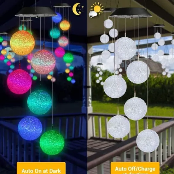Lollanda Sfärisk Solcellsbaserat Vindspel för Trädgård, 6 LED Vattentätt Solcellsvindspel, Flerfärgad