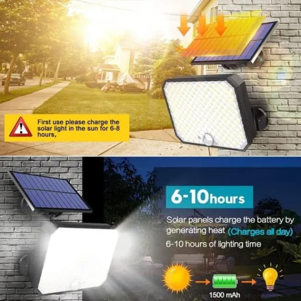Outlet Lollanda Solcellsstrålkastare, Utomhus solcellslampa med rörelsesensor – Vattentät, 190 LED, 3 lägen, vägglampa för trädgård och uppfart Säkerhetslampor