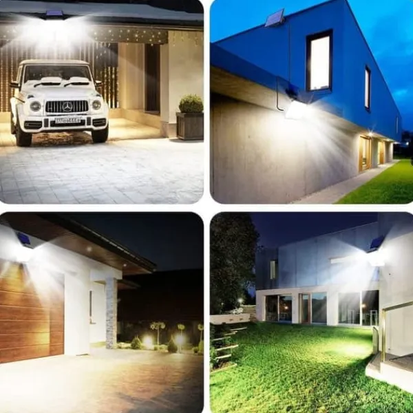 Outlet Lollanda Solcellsstrålkastare, Utomhus solcellslampa med rörelsesensor – Vattentät, 190 LED, 3 lägen, vägglampa för trädgård och uppfart Säkerhetslampor