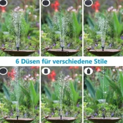 Clearance Lollanda 5W Solcellsdriven Fontänpump med 6 Munstycken - Flytande Sol Fontänpump, för Fågelbad och Trädgård Fontäner & Dammar
