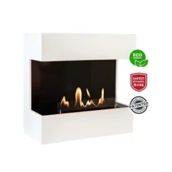 Outlet Lucca bio-etanol vägg spis - Vit bio-etanol eldstad - 3 KW värme Öppna Spisar