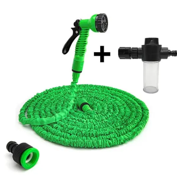 15m flexibel expanderande trädgårdsslang med munstycke/skumtank, standard 1/2" snabbkoppling, ingen dålig lukt, snabbare flöde