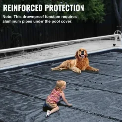 New 4m x 8m poolskydd, pool säkerhetsskydd, slitstarkt PVC-material, förbättrad säkerhet, skyddad mot skräp och löv, lätt att installera Pool- & Spatillbehör