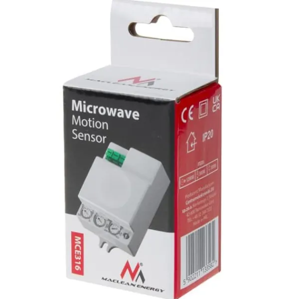 Outlet Maclean mikrovågsrörelsedetektor, 8m räckvidd, max 1200W, IP20, 5,8 GHz, MCE316 Rörelsedetektorer