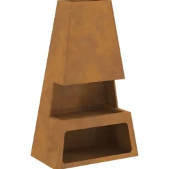 Best Medelstor konformad eldstad i Corten-stål med vedförvaring | Storlek: 60x35x100 cm | Färg: Brun Vedeldade Kaminer